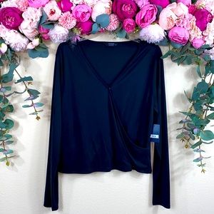 •lucky brand• {black} V-neck Wrap Top [ribbed, soft, slinky] Chest Snap Detail